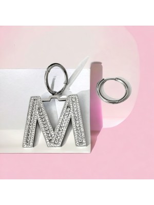 Kadın Zirkon Taşlı Harf Çelik Küpe