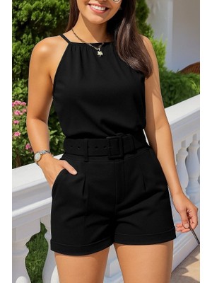 Passense Kadın Boyundan Ip Askılı Bluz ve Kısa Ikili Takım