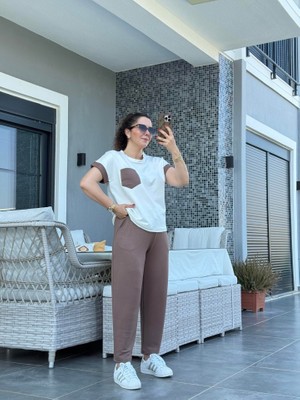 Passense Kadın Kristal Kumaş Garnili Cep Detaylı Ikili Takım