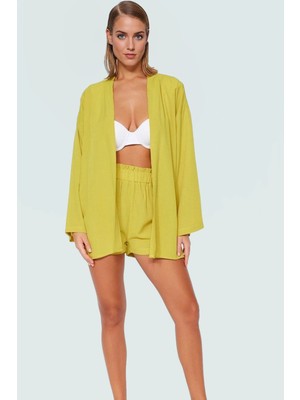 Dokuma Kimono Şort Takım Yazlık Plaj Seti Rahat V Yaka Premium Kalite Uzun Ömürlü Trend Tasarım