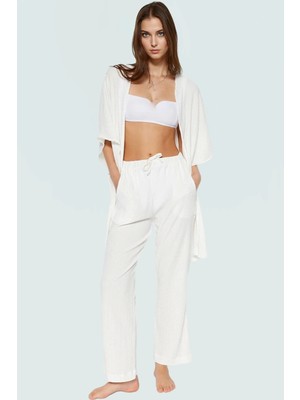 Yazlık Dokuma Kimono Pantolon Rahat Plaj Takımı Kaliteli Işçilik Konforlu Kesim