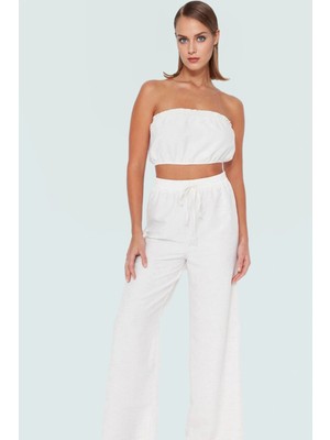 Yazlık Flam Keten Bluz Pantolon Takım Plaj Şıklığı Için Profesyonel Görünüm Seçkin Malzeme