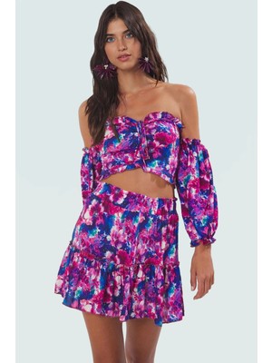 Yazlık Şal Desenli Viskoz Bluz Etek Takım Plaj ve Günlük Kullanım Dayanıklı Malzeme Özel Tasarım