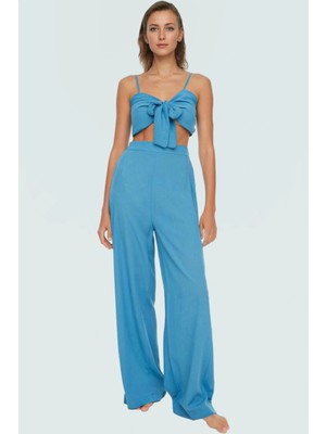 Kadın Bağlamalı Bluz Pantolon Takım Yazlık Plaj Kombin Mükemmel Uyum Premium Kalite