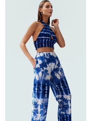 Yazlık Plaj Takımı Pamuklu Bluz Pantolon Boyundan Bağlamalı Desenli Rahat Kullanım