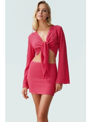 Yazlık Şık Mini Etek Bluz Takım Polyester Dokuma Kumaş Premium Kalite Zarifane Tasarım