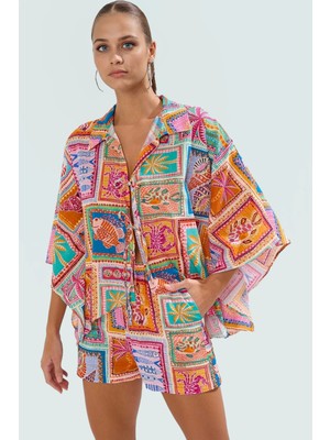 Yazlık Tropikal Desenli Pamuk Gömlek Şort Takım Plaj Için Rahat ve Şık Seçkin Malzeme