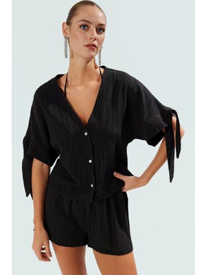 Yazlık Dokuma Kısa Bluz Şort Takım Rahat Plaj Kombin Yüksek Kalite Uzun Ömürlü Modern Stil