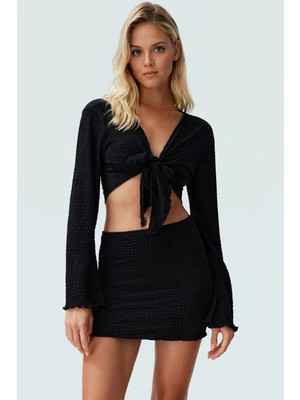 Yazlık Şık Mini Etek Bluz Takım Polyester Dokuma Kumaş Premium Kalite Zarifane Tasarım