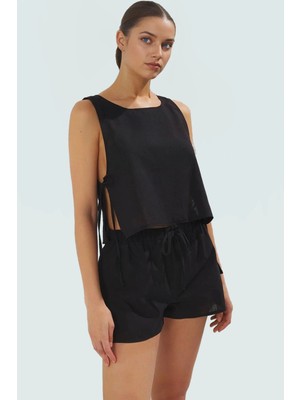 Flamlı Pamuk Bluz Şort Plaj Takımı Yazlık Rahat Kombin Trend Tasarım Günlük Kullanım Için