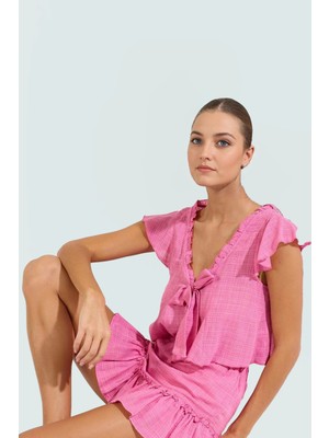 Yazlık Pamuklu Viskoz Bluz Etek Takım Kadınlar Için Şık Plaj Giyim Görünüm