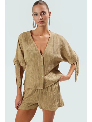 Yazlık Dokuma Kısa Bluz Şort Takım Rahat Plaj Kombin Yüksek Kalite Uzun Ömürlü Modern Stil