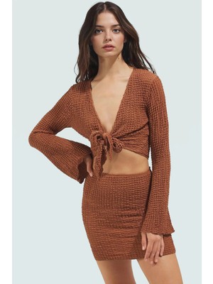 Yazlık Şık Mini Etek Bluz Takım Polyester Dokuma Kumaş Premium Kalite Zarifane Tasarım