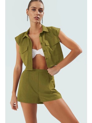 Tropikal Desenli Pamuklu Şortlu Gömlek Takım Yazlık Plaj Giyim Profesyonel Görünüm Şık