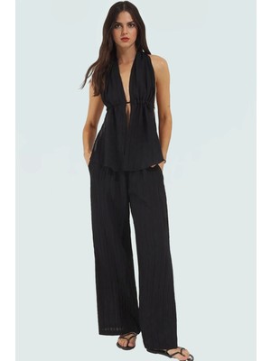 Şık Viskoz Plaj Bluz Pantolon Takımı Yazlık Rahat Mükemmel Uyum Modern Stil