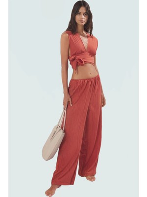 Yazlık Plaj Bluz Pantolon Takımı Dokuma Viskoz Polyester Oversize Rahat Kullanım