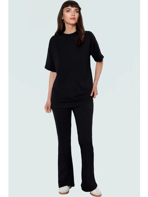 Oversize Pamuklu Bisiklet Yaka T Shirt Pantolon Takım Rahat Yaz Kombinleri Için Yüksek Kalite