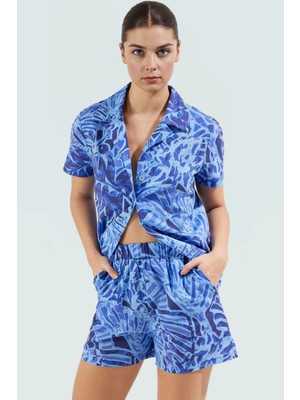 Kadın Yazlık Kısa Kollu Pamuklu Desenli Gömlek Şort Takım Rahat Günlük Premium Kalite Özel Tasarım