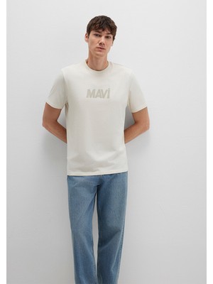 Mavi Mavi Logo Baskılı Bej Tişört 0612896-70134