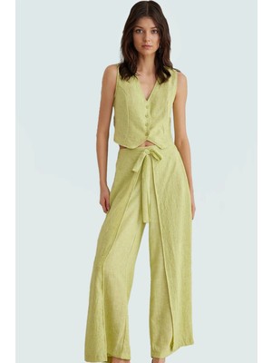 Yazlık Kadın V Yaka Yelekli Pantolon Takım Rahat Kumaş Günlük Stil Uzun Ömürlü Dayanıklı Malzeme