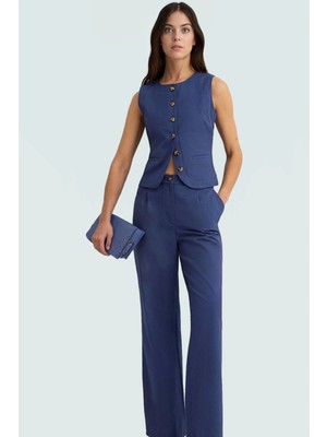 Yazlık Pamuklu Gabardin Yelek Pantolon Takım Geniş Paça Rahat Günlük Stil Kullanım Için