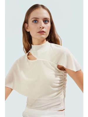 Parıltılı Simli Örme Bluz Dik Yaka Yazlık Şık Günlük Kullanım Için Rahat ve