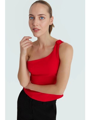 Şık Asimetrik Yaka Fitted Bluz Polyester Elastan Yazlık Kaliteli Işçilik Rahat Kullanım