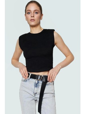 Kadın Bisiklet Yaka Crop Örme Bluz Rahat Yazlık Tasarım Premium Kalite Zarifane