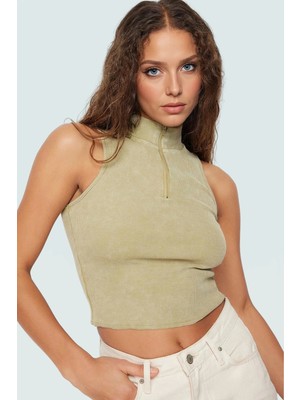 Kadın Fermuarlı Fitted Pamuklu Örme Bluz Özel Tasarım Seçkin Malzeme Profesyonel Görünüm