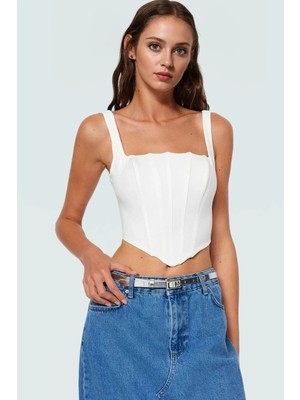 Askılı Korse Crop Bluz Dokuma Polyester Karışımlı Yazlık Şık Görünüm Modern Stil