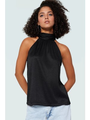 Pilise Örme Bluz Halter Yaka Regular Kalıp Yazlık Iş Elbisesi Uzun Ömürlü Konforlu Kesim