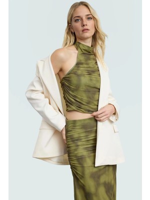 Yazlık Crop Halter Yaka Tül Bluz Polyester Elastan Özenle Seçilmiş Yüksek Kalite Özel Tasarım