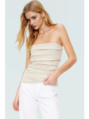 Straplez Fitted Triko Bluz Yazlık Rahat Günlük Seçkin Malzeme Kullanım Yüksek Kalite