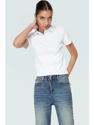 Kadın Pamuklu Polo Yaka Kısa Kollu Örme Bluz Rahat Yazlık Kullanım Premium Kalite