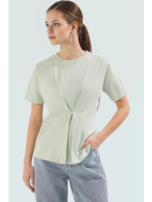 Kadın Bisiklet Yaka Pamuklu Örme Bluz Regular Kalıp Günlük Stil Özel Tasarım Konforlu Kesim