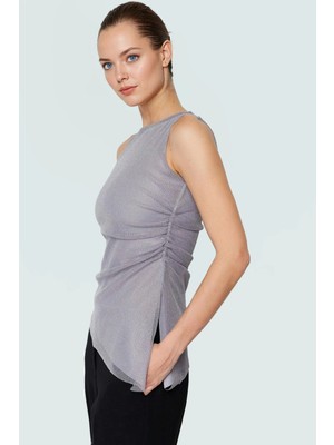 Tül Büzgülü Regular Kalıp Kolsuz Örme Bluz Yazlık Günlük Moda Özenle Seçilmiş Özel Tasarım