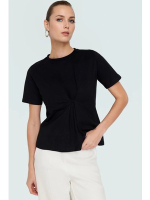 Kadın Bisiklet Yaka Pamuklu Örme Bluz Regular Kalıp Günlük Stil Özel Tasarım Konforlu Kesim