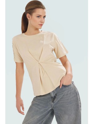 Kadın Bisiklet Yaka Pamuklu Örme Bluz Regular Kalıp Günlük Stil Özel Tasarım Konforlu Kesim