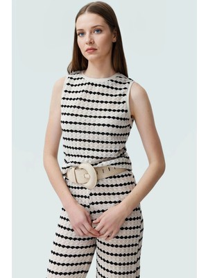 Kadın Bisiklet Yaka Çizgili Örme Bluz Rahat Yazlık Günlük Kombin Yüksek Kalite