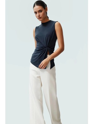Kadın Asimetrik Kolsuz Örme Bluz Modal Polyester Günlük Şık Özenle Seçilmiş Kaliteli Işçilik