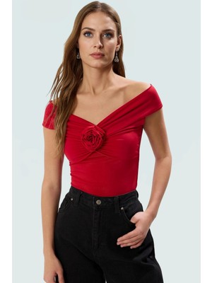 Carmen Yaka Fitted Sandy Örme Bluz Gündüz Gece Kullanımı Premium Kalite Uzun Ömürlü