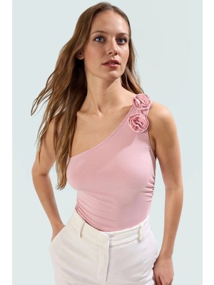 Asimetrik Yaka Fitted Örme Bluz Tek Kol Kolsuz Yazlık Profesyonel Görünüm Konforlu Kesim