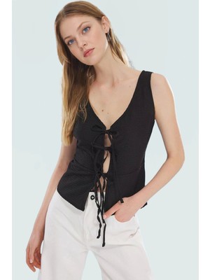 Şık V Yaka Fitted Dokuma Bluz Rahat Yazlık Günlük Stil Uzun Ömürlü Kullanım Için