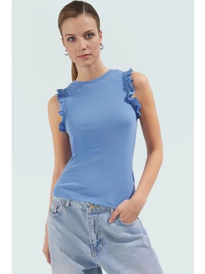 Kadın Bisiklet Yaka Fitted Örme Bluz Regular Boy Günlük Kullanım Için Seçkin Malzeme