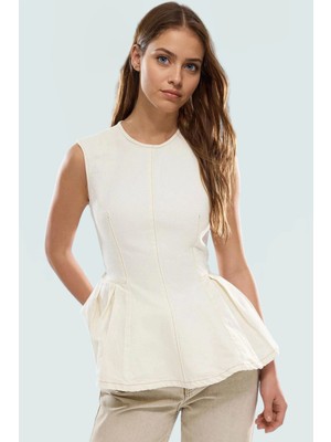 Fitted Denim Bluz Kolsuz Bisiklet Yaka Günlük Tarz Uzun Ömürlü Özel Tasarım Rahat ve Şık