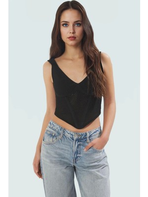 Ajurlu Fitted Triko Bluz Yazlık Günlük Tarz Konforlu Kesim