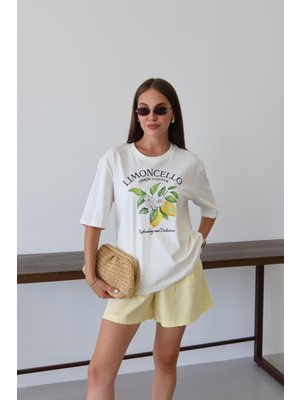 Beyaz Limoncello Baskılı T-Shirt