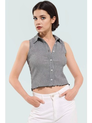 Kadın Kareli Örme Bluz Fitted Kalıp Günlük Tarz Mükemmel Uyum Seçkin Malzeme Şık Görünüm