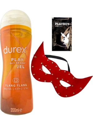 Durex Play 2in1 Ylang Ylang Baştan Çıkartmaya & Kayganlaştırmaya Jel 200 ml + Kırmızı Deri Göz Maskesi + Ply Jel