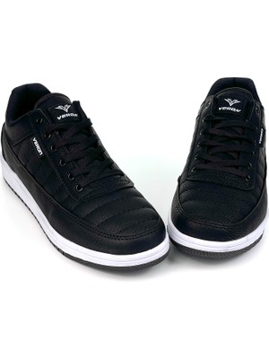 Erkek Siyah Beyaz Bağcıklı Rahat Günlük Sneaker Cilt Spor Ayakkabı